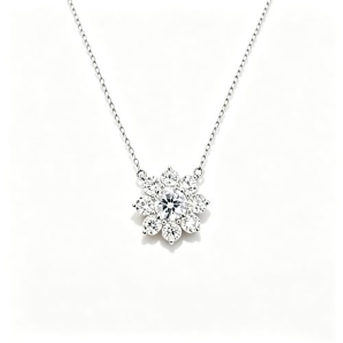 18K Gold 1.3ct Lab‑Grown Diamond Sun‑Flower Necklace | Double Halo Pendant Gift for Girlfriend