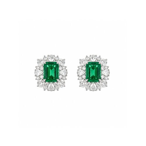PT950 Platinum Emerald Earrings,4.40ct Emerald & 3.40ct Lab‑Grown Diamond for Evening Banquet