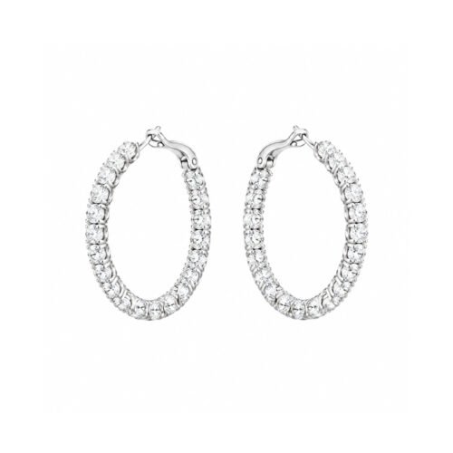18K Gold Lab‑Grown Round Diamond Full‑Set 4‑Prong Hoop Earrings, 7.00ct Total Side Stones, Glamorous Hoops for Banquet & Date Occasions
