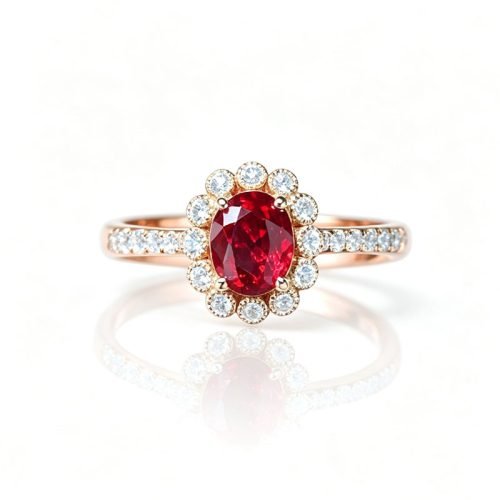 18K Gold 1ct Unheated Pigeon Blood Ruby Ring, Lab‑Grown Diamond Halo, Fine Jewelry for Engagement & Gifting