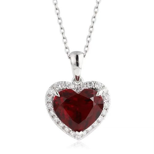 PT950 Platinum Ruby Necklace, 5.6ct Heart‑Cut Ruby with 0.5ct Lab‑Grown Diamonds, Luxurious Necklace for Date & Christmas