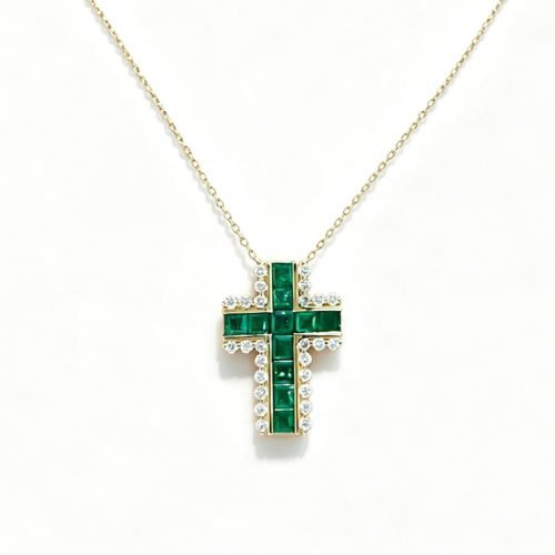 Large‑Size Cross Pendant Necklace, 1.9CT Center Stone 0.6CT Accent Stones Statement Necklace for Gifting & Evening Banquet