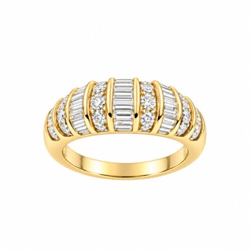 Luxury 18K gold dome wide‑band ring with rectangular & round 1.40CT lab‑grown diamonds. For Christmas and everyday wear.