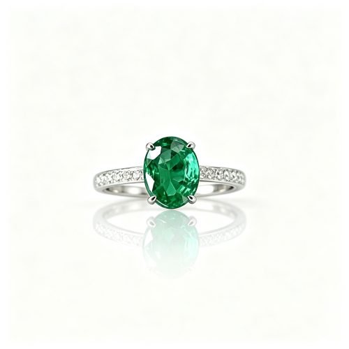 Solid 18K gold 1.1ct emerald ring with rich vivid green eye‑clean gem, minimalist lab‑grown diamond setting for versatile elegant wear.