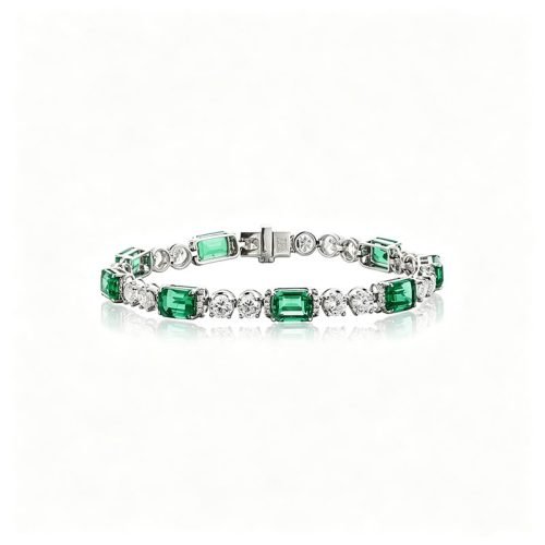 PT950 Platinum Emerald Bracelet, 7.8ct Emerald with 4.6ct Lab‑Grown Diamonds for Gala & Dinner Events