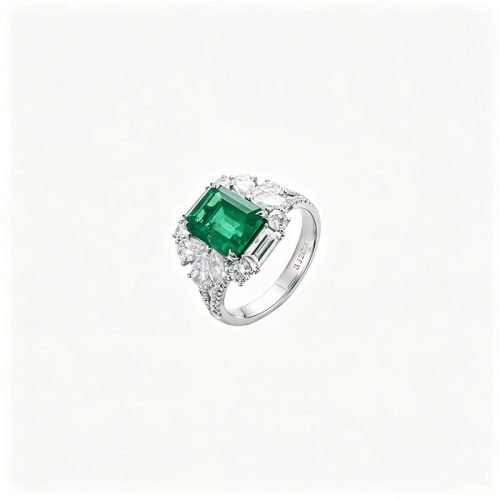 PT950 Platinum Emerald Ring, 3ct Emerald‑Cut Emerald with 2.2ct Mixed‑Shape Lab‑Grown Diamonds for Gala & Daily Wear
