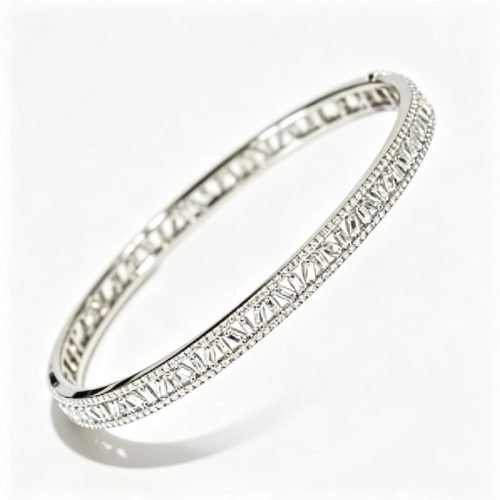 18K Gold 1.2ct Baguette Diamond Bangle, Vintage Open‑Work Design, Secure Clasp for Daily & Banquet Wear.