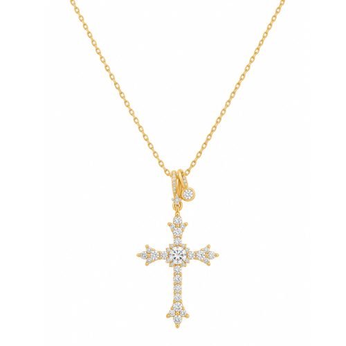 18K multi‑tone pave‑set 0.30ct diamond cross necklace, perfect for gifting and anniversary occasions