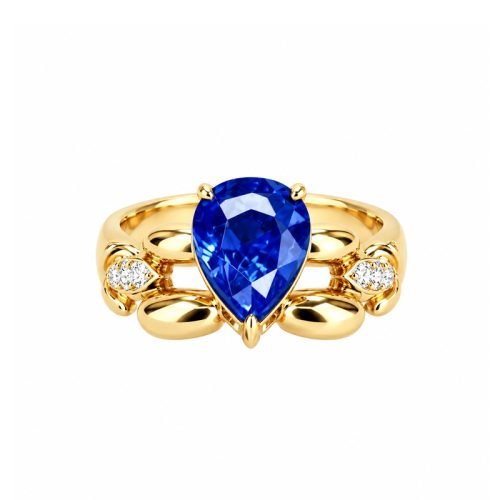 18K Gold Natural Pear‑Shape Cornflower Blue Sapphire Ring, 2.30ct main sapphire & 0.10ct accent diamonds. Perfect for dinner parties & anniversaries.
