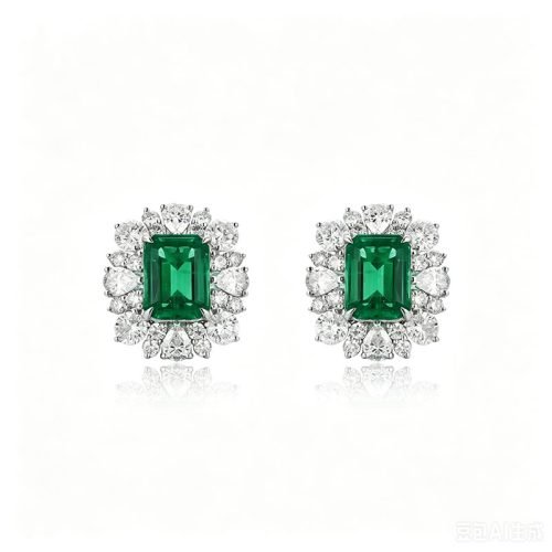 PT950 Platinum Emerald Earrings,4.4ct Emerald & 3.4ct Lab‑Grown Diamond for Evening Banquet