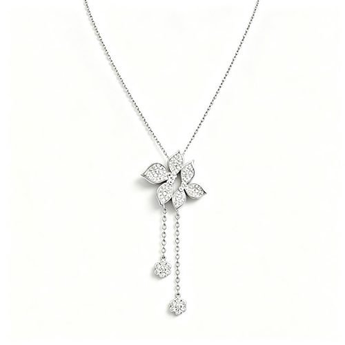 Pave‑Set Floral Tassel Diamond Jewelry Set | Flower Necklace & Earrings for Evening Date