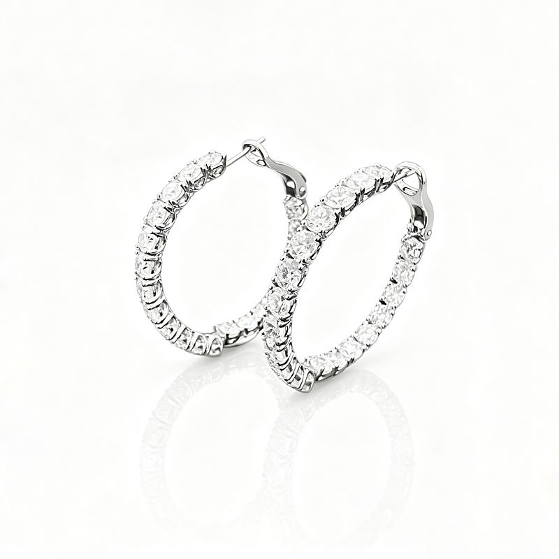 18K gold full set 4‑prong lab diamond hoop earrings white background product image