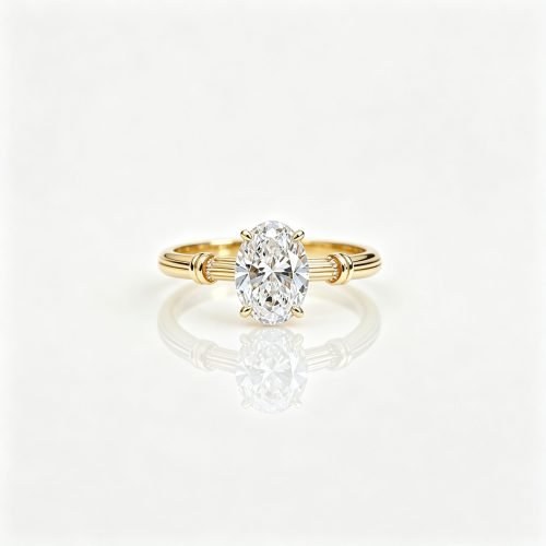 18K Yellow Gold Roman‑Column Ring, 1.5ct Oval Lab‑Grown Diamond Vintage Engagement Ring for Anniversary & Daily Wear