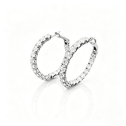 18K Gold Lab‑Grown Round Diamond Full‑Set 4‑Prong Hoop Earrings, 7ct Total Side Stones, Glamorous Hoops for Banquet & Date Occasions