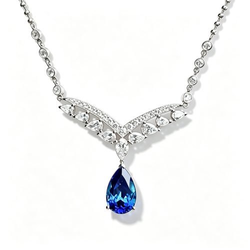 18K Gold Lab‑Grown Pear‑Shape Sapphire V‑Shape Jewelry Set