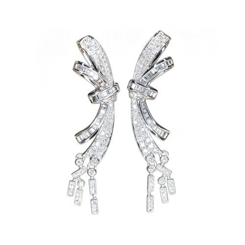 18K White Gold Bow‑Tassel Diamond Earrings | 0.6ct Natural Diamonds for Christmas & Banquet