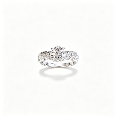 18K White Gold 1ct Center Natural Diamond Engagement Ring,0.2ct Side Stones Pave‑Set Proposal Ring for Women