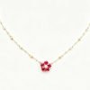 Ruby Flower Choker Necklace for Women,1.2ct Main Ruby with 0.1ct TW Diamond Accent