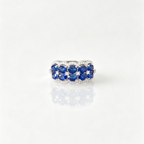 Double‑Row Ruby Sapphire Band Ring, Diamond Halo Wide Statement Ring for Women for Dinner Party Christmas