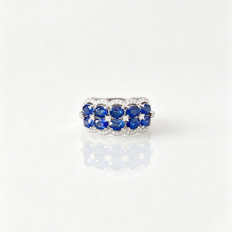 Double‑Row Ruby Sapphire Band Ring, Diamond Halo Wide Statement Ring for Women for Dinner Party Christmas