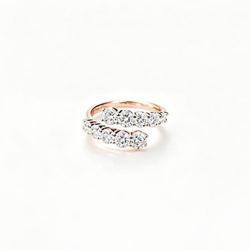 18K Gold Lab‑Grown Round Diamond Double‑Row Interlaced Gradient Ring, 1.20ct Side Stones, Luxury Stackable Band for Daily & Party Wear