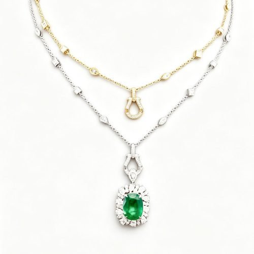 Pave‑Set Horseshoe Enhancer Clasp Necklace, U‑Shape Diamond Layerable Women Jewelry, 0.75ct, No Emerald Pendant