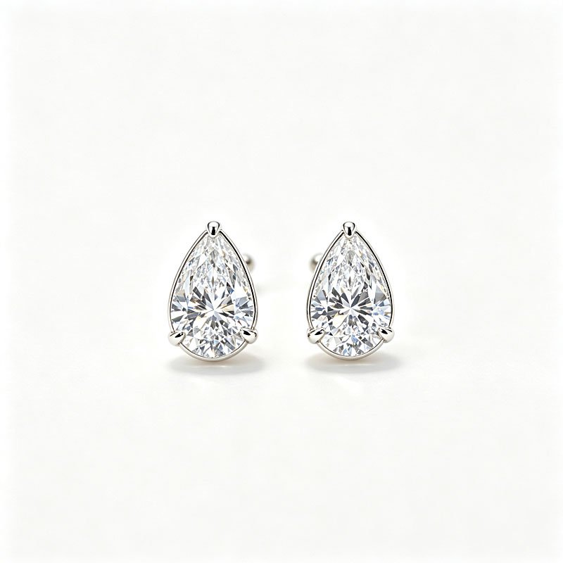Pear‑cut lab grown diamond stud earrings 1CT 18K gold minimal fine jewelry