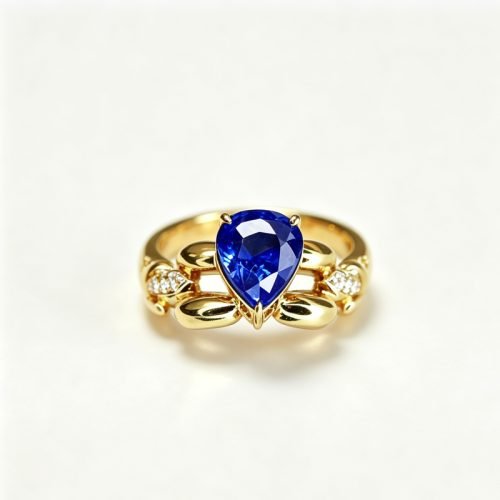 18K Gold Natural Pear‑Shape Cornflower Blue Sapphire Diamond Ring