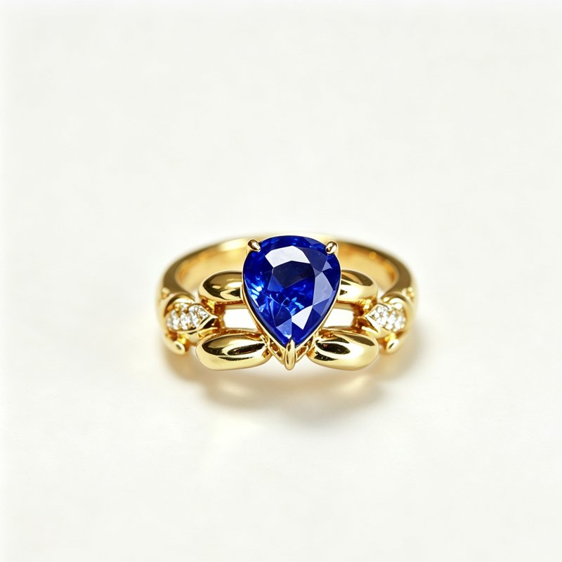 18K Gold Natural Pear‑Shape Cornflower Blue Sapphire Diamond Ring