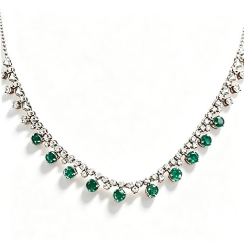 18K Gold Adjustable Necklace,Total 1.8ct Natural Emerald &1.2ct Diamond for Christmas & Evening Gala