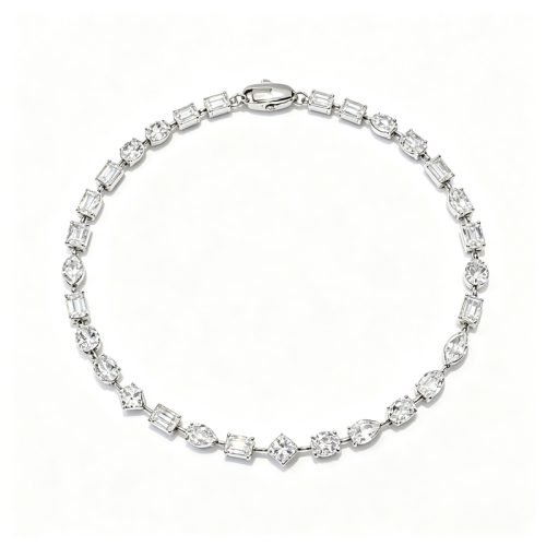 Pt950 Platinum Mixed‑Shape Lab‑Grown Diamond Tennis Bracelet, Total 6.8ct