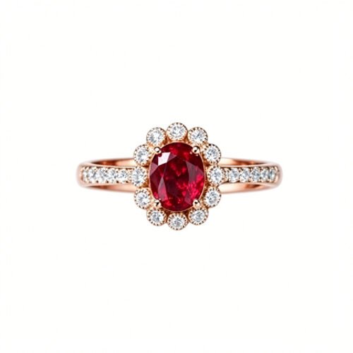 18K Gold 1.00ct Unheated Pigeon Blood Ruby Ring, Lab‑Grown Diamond Halo, Fine Jewelry for Engagement & Gifting