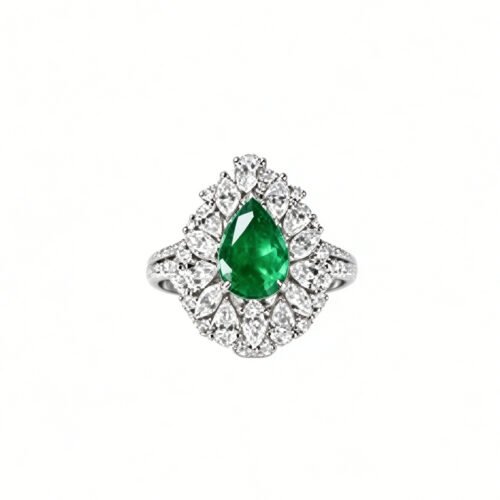 Solid 18K Gold 1.20ct Pear‑Cut Emerald Ring, Clean Vivid‑Green, 1.40ct Lab‑Diamond Halo, Convertible Ring‑Pendant for All Occasions