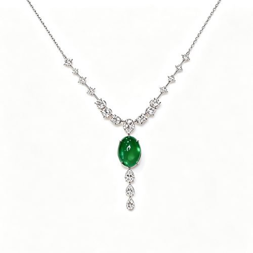 18K Gold 9.8ct Oval Emerald Necklace Set, 2.6ct Total Lab Grown Diamonds for Collection & Formal Evening Events