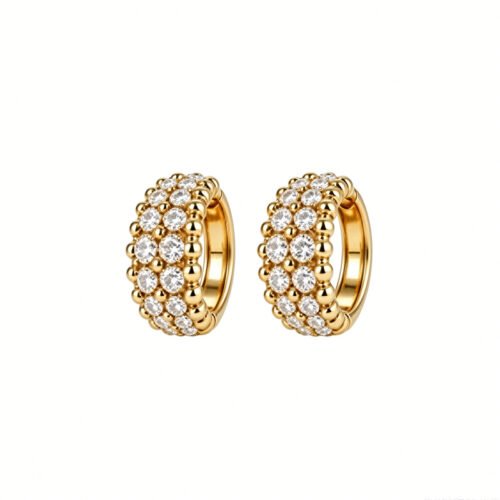 Vintage beaded‑gold 2‑piece set: diamond huggie earrings(0.65ct) & wide band ring(1.25ct), pave diamonds for dinner parties & anniversaries