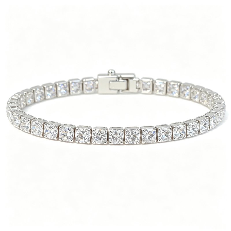 8.42CT Cushion Lab‑Grown Diamond Tennis Bracelet,18K White Gold