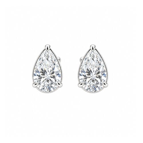 18K Gold Pear‑Cut Lab‑Grown Diamond Stud Earrings,1.00CT Solitaire Minimalist Earrings for Daily Commute