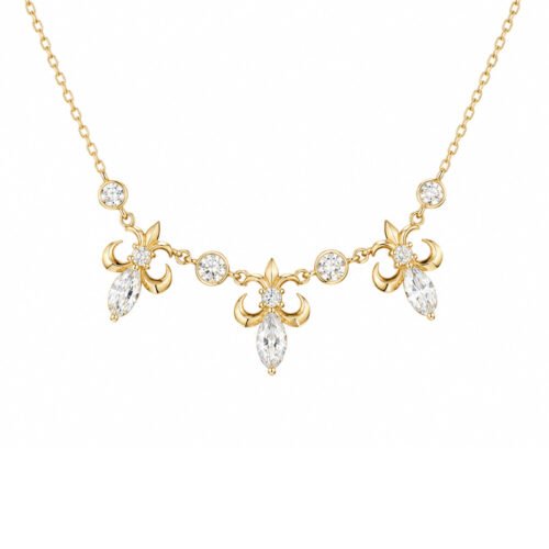18K gold iris flower lab grown diamond necklace 1.3ct
