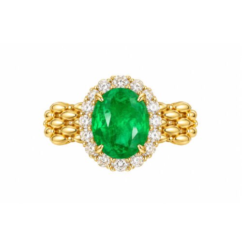 2.3 Carat Natural Emerald & Diamond Halo Ring in 18K Gold