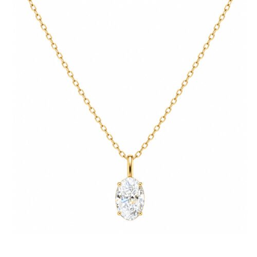 1CT oval lab grown diamond Necklace in 18K gold,elegant for daily & special occasions.