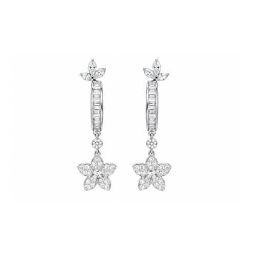 Natural Diamond Floral Drop Earrings