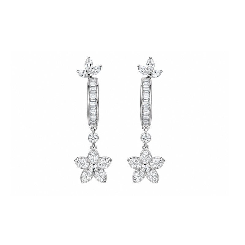Natural Diamond Floral Drop Earrings