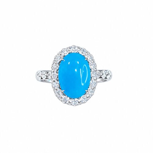 1.70ct Lab Grown Diamond Halo Pt950 Platinum Ring,Natural Sleeping Beauty Turquoise Ring for Dinner Events