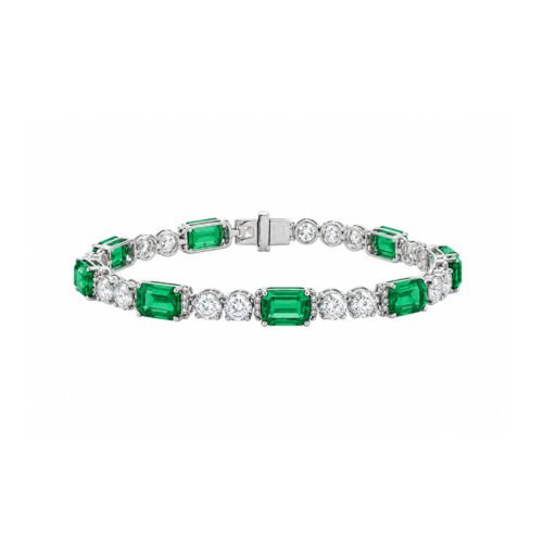PT950 Platinum Emerald Bracelet, 7.80ct Emerald with 4.60ct Lab‑Grown Diamonds for Gala & Dinner Events