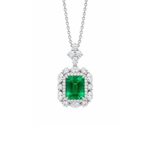18K Gold Lab‑Grown Colombian Muzo Emerald Set, Marquise Lab Diamond Halo Setting (Earrings / Ring / Pendant )