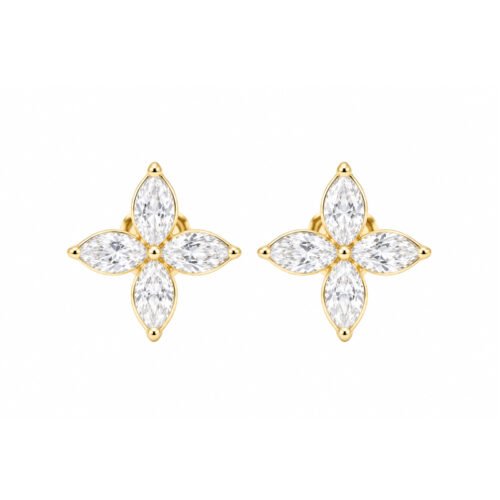 0.80ct 18K Marquise Clover Lab‑Grown Diamond Stud Earrings Minimal Daily Jewelry