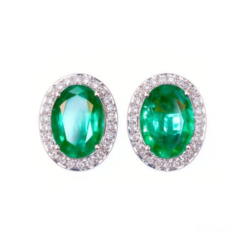 1.40ct Natural Emerald Stud Earrings in 18K Gold with Natural Diamond Halo