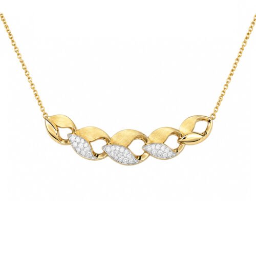 18K Gold Brushed Leaf Natural Diamond Jewelry Set, Necklace, Drop Earrings & Ring, Fine Diamond Suite for Women