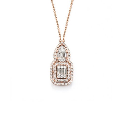 18K Solid Gold Gourd Shape Diamond Pendant Necklace, Tapered Baguette Natural Diamond Necklace for Women, Total 0.40ct