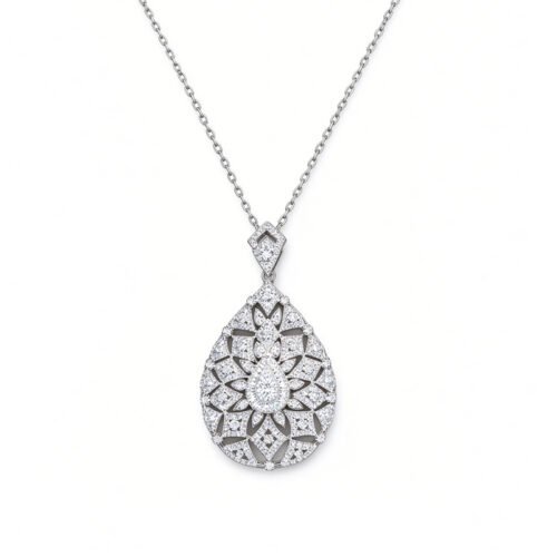 0.50ct Natural Diamond Teardrop Pendant, Luxurious Openwork Pavé Diamond Necklace Charm for Elegant Women’s Fine Jewelry Collection